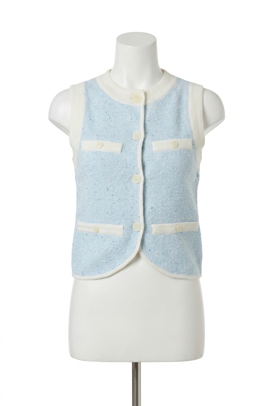 NEW CENTRAL PARK WEST celeste tweed yarn vest in blue